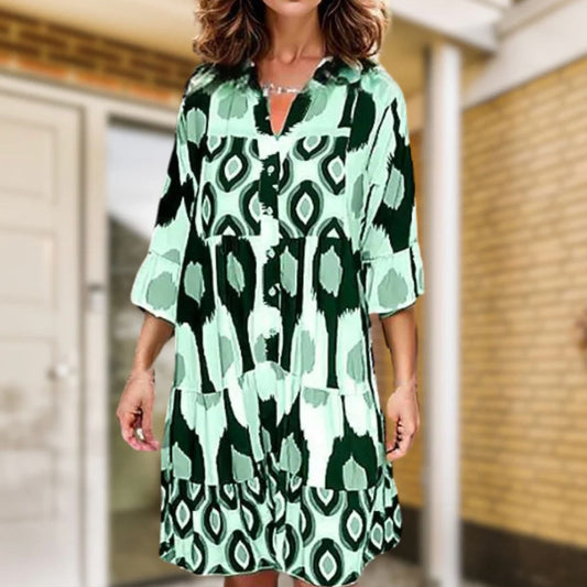 Robe A-Ligne Femme Élégante en V et Manches Mi-Longues - Aurelles
