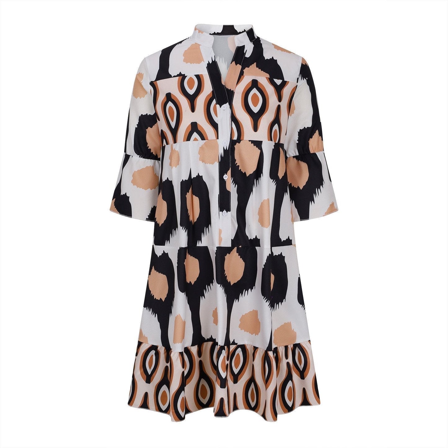 Robe A-Ligne Femme Élégante en V et Manches Mi-Longues - Aurelles