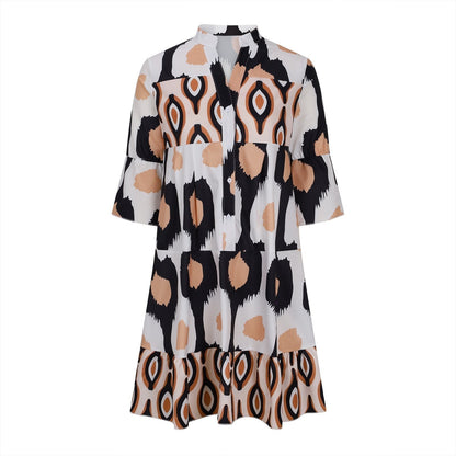 Robe A-Ligne Femme Élégante en V et Manches Mi-Longues - Aurelles