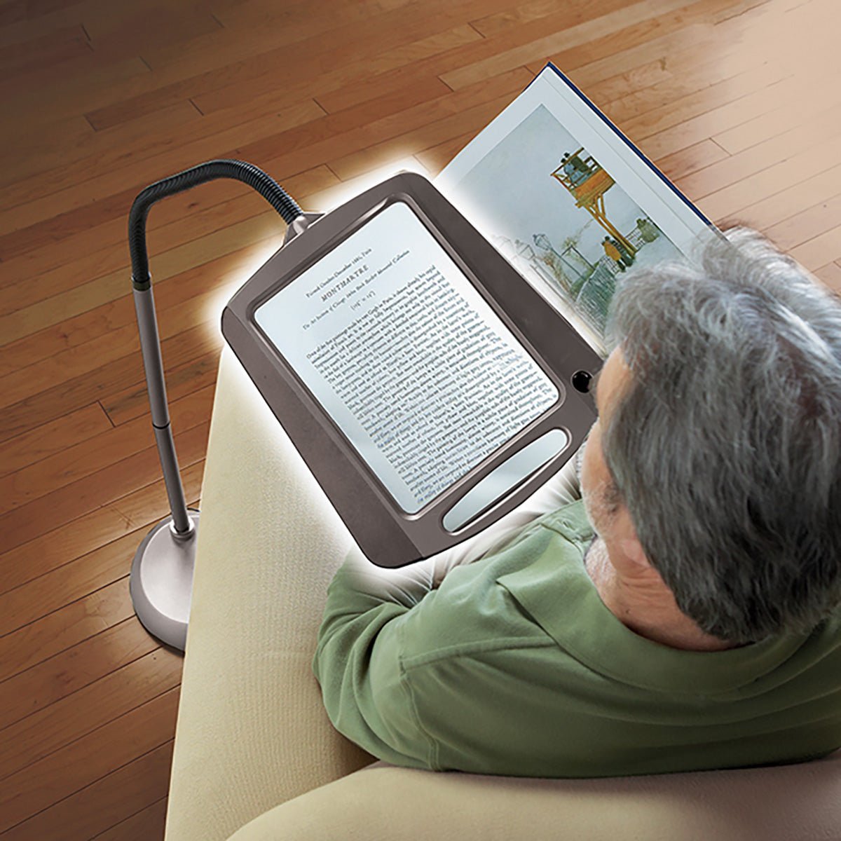 Floor Lamp Magnifier with Gooseneck Arm Integrated LED and 3x Magnification Full-Page Lens