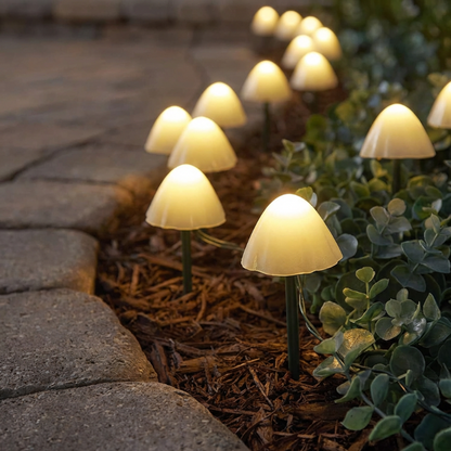 Guirlande Lumineuse Solaire en Forme de Champignons LED Blanc Chaud Étanche Allumage Automatique pour Jardin Allée et Parterre
