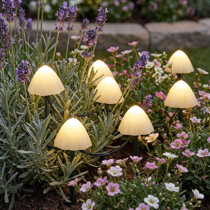 Guirlande Lumineuse Solaire en Forme de Champignons LED Blanc Chaud Étanche Allumage Automatique pour Jardin Allée et Parterre
