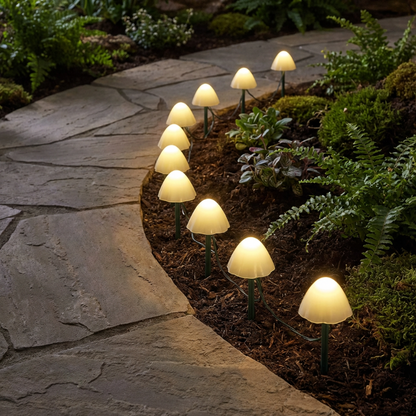 Guirlande Lumineuse Solaire en Forme de Champignons LED Blanc Chaud Étanche Allumage Automatique pour Jardin Allée et Parterre