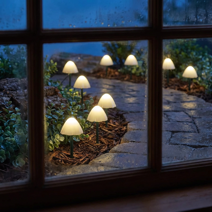 Guirlande Lumineuse Solaire en Forme de Champignons LED Blanc Chaud Étanche Allumage Automatique pour Jardin Allée et Parterre