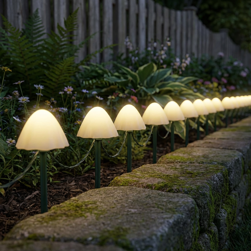 Guirlande Lumineuse Solaire en Forme de Champignons LED Blanc Chaud Étanche Allumage Automatique pour Jardin Allée et Parterre