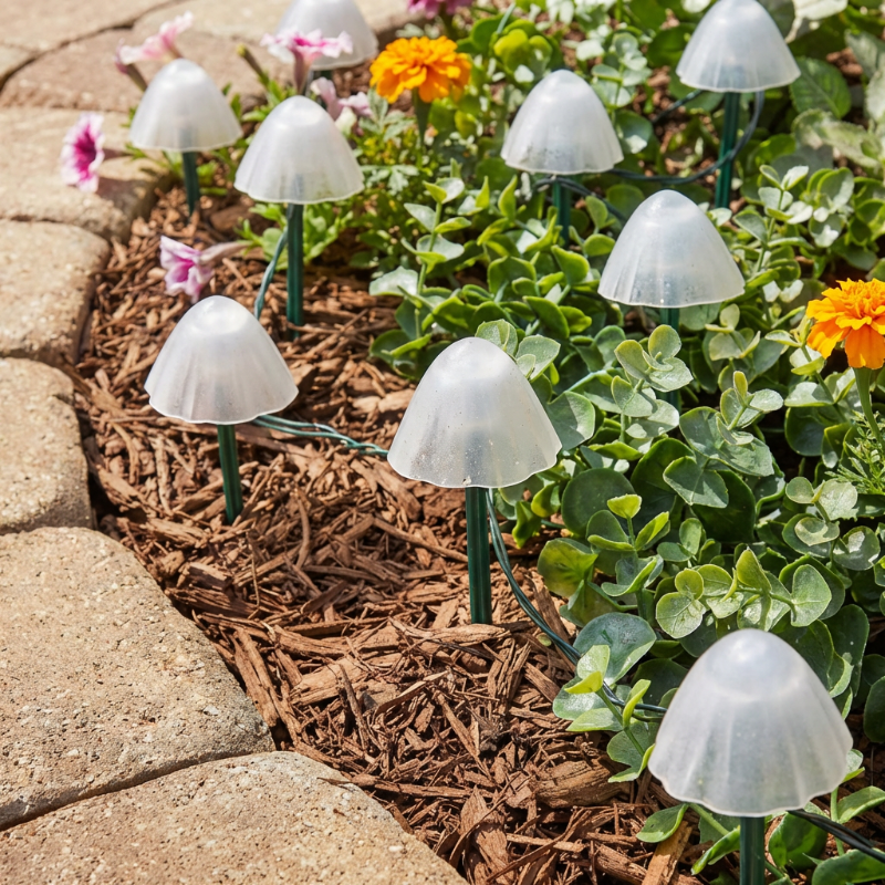 Guirlande Lumineuse Solaire en Forme de Champignons LED Blanc Chaud Étanche Allumage Automatique pour Jardin Allée et Parterre