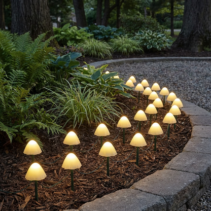 Guirlande Lumineuse Solaire en Forme de Champignons LED Blanc Chaud Étanche Allumage Automatique pour Jardin Allée et Parterre