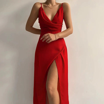 Robe Portefeuille Femme – Toucher Satiné – Décolleté en V Profond – Taille Cintrée – Fente Haute