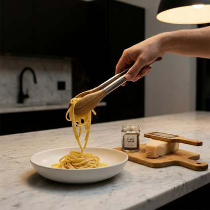 Pince de Cuisine en Acier Inoxydable avec Embouts en Bois Massif pour Cuisson Service et Manipulation Délicate