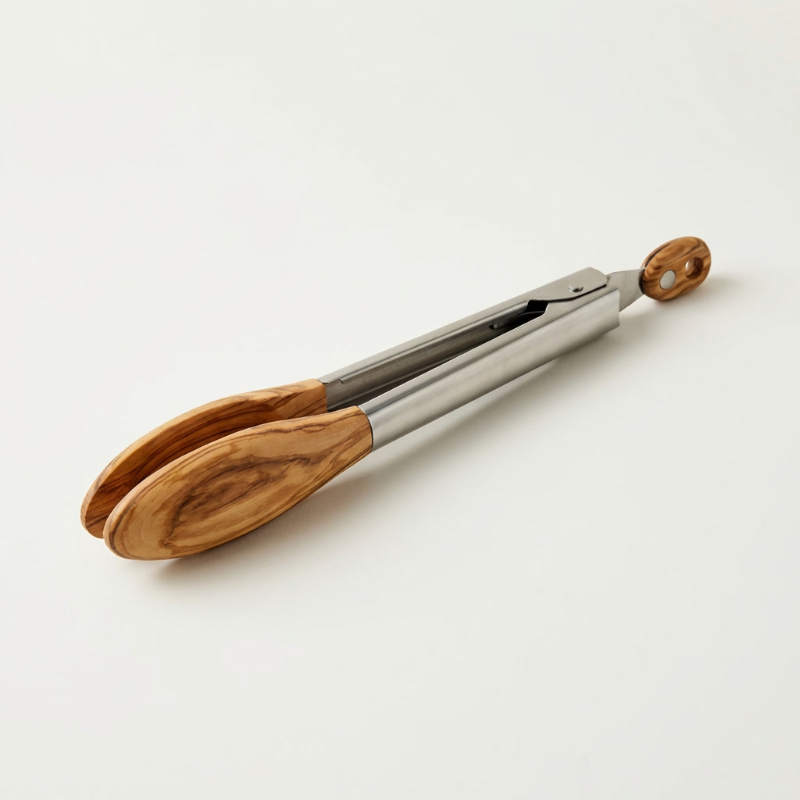 Pince de Cuisine en Acier Inoxydable avec Embouts en Bois Massif pour Cuisson Service et Manipulation Délicate