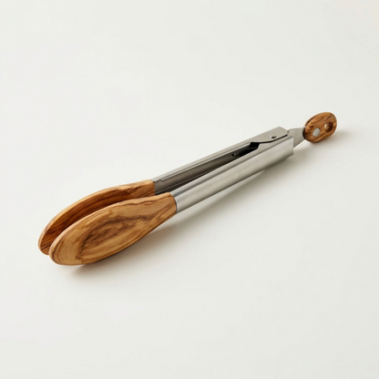 Pince de Cuisine en Acier Inoxydable avec Embouts en Bois Massif pour Cuisson Service et Manipulation Délicate