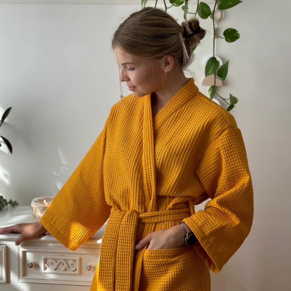 Velora – Peignoir en Coton Gaufré Léger et Confortable