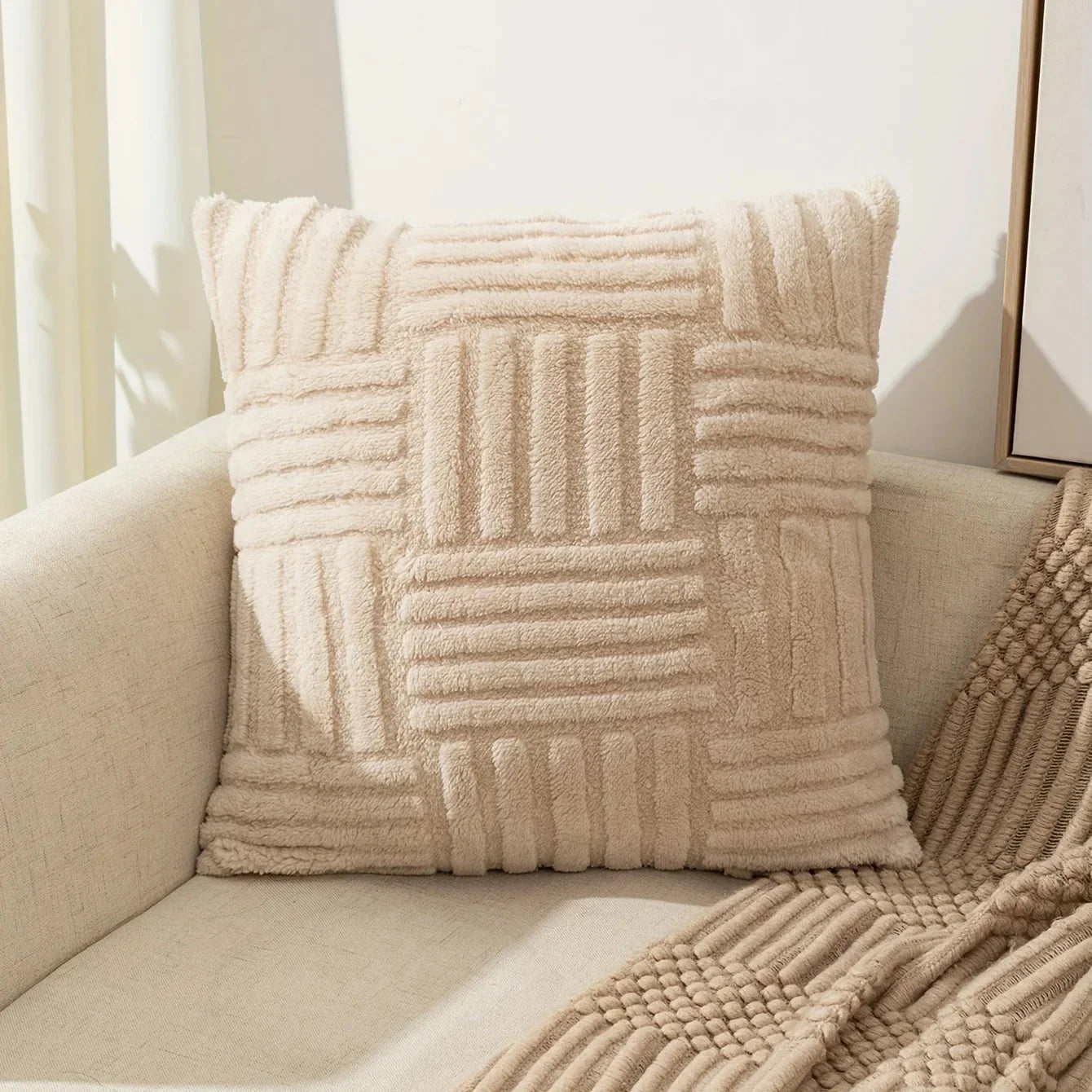 Housse de Coussin Décorative à Motif Géométrique en Relief pour Canapé et Lit Style Cocooning