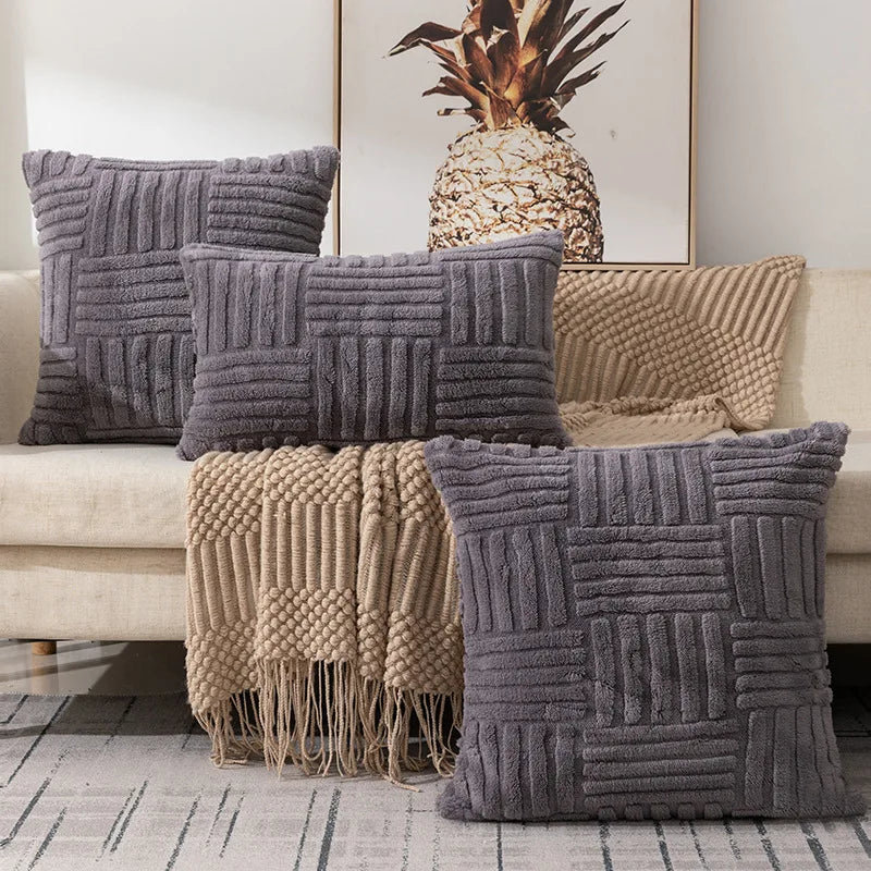 Housse de Coussin Décorative à Motif Géométrique en Relief pour Canapé et Lit Style Cocooning