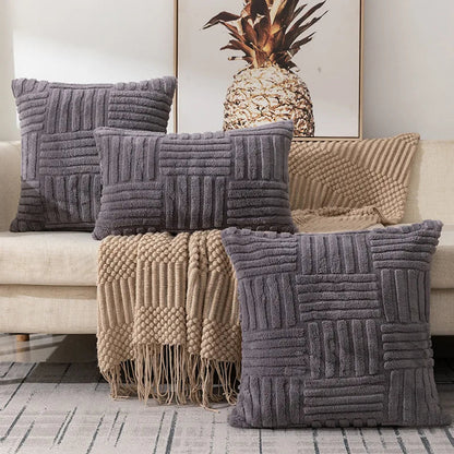 Housse de Coussin Décorative à Motif Géométrique en Relief pour Canapé et Lit Style Cocooning
