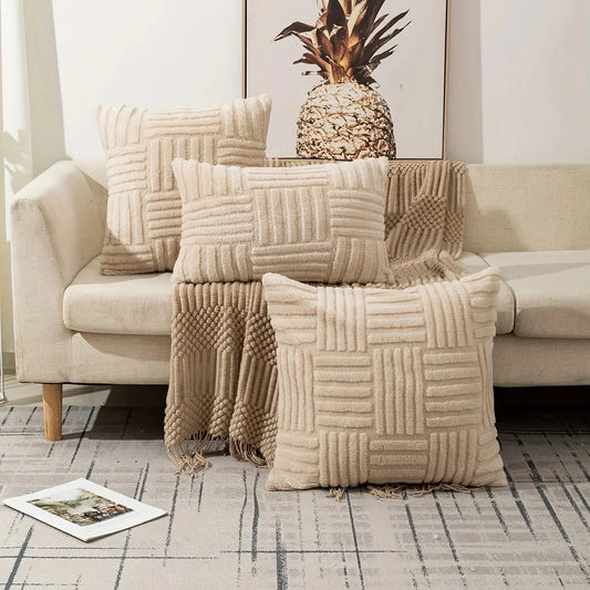Housse de Coussin Décorative à Motif Géométrique en Relief pour Canapé et Lit Style Cocooning