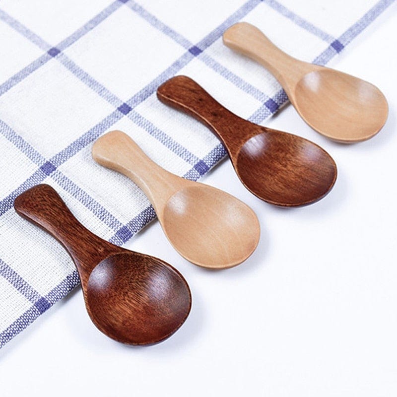 Set of 4 Small Wooden Spoons for Spice Jars, Salt, Sugar and Natural Kitchen Condiments