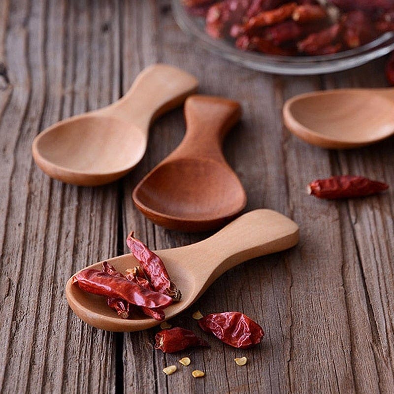 Set of 4 Small Wooden Spoons for Spice Jars, Salt, Sugar and Natural Kitchen Condiments