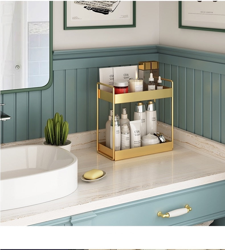 Aurora – Organisateur de Beauté en Métal Doré Empilable
