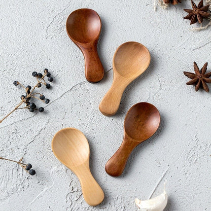 Set of 4 Small Wooden Spoons for Spice Jars, Salt, Sugar and Natural Kitchen Condiments