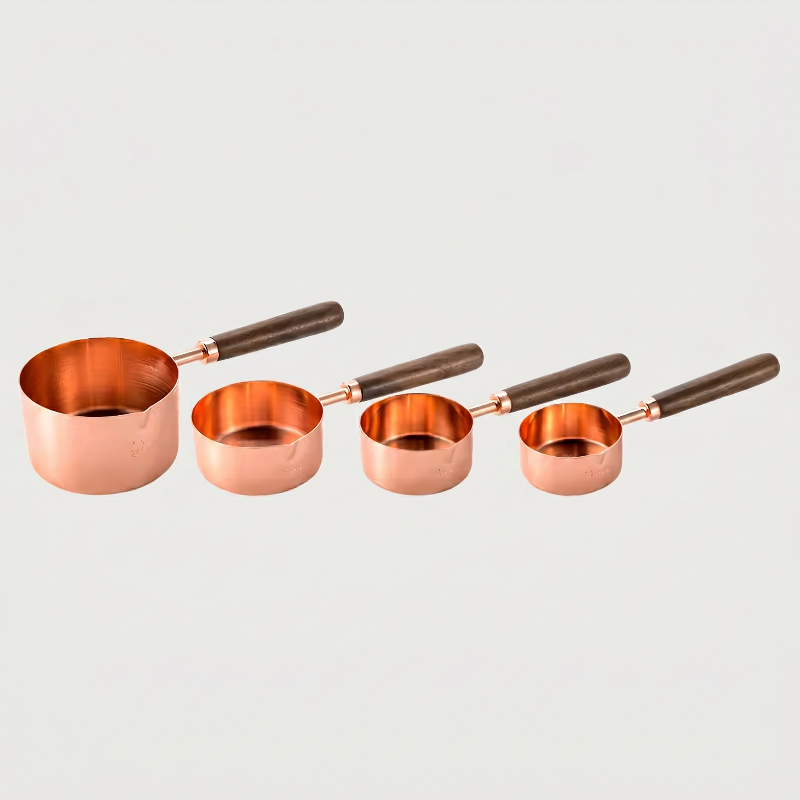 Set de 4 Cuillères Doseuses en Acier Inoxydable avec Manches en Bois Naturel pour Pâtisserie et Cuisine