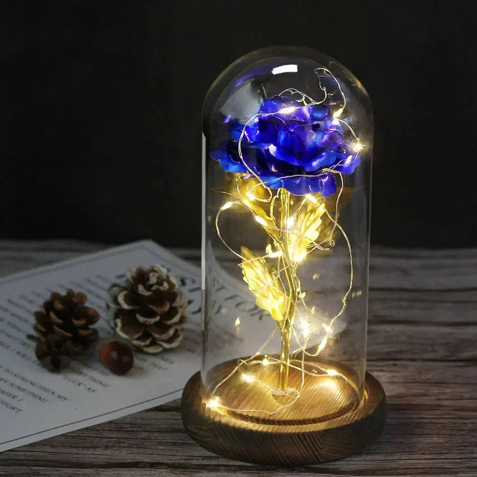 Solène – Rose Préservée sous Cloche en Verre avec LED