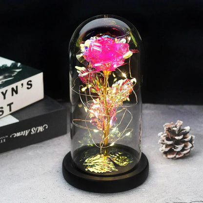 Solène – Rose Préservée sous Cloche en Verre avec LED