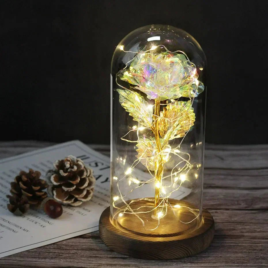 Solène – Rose Préservée sous Cloche en Verre avec LED