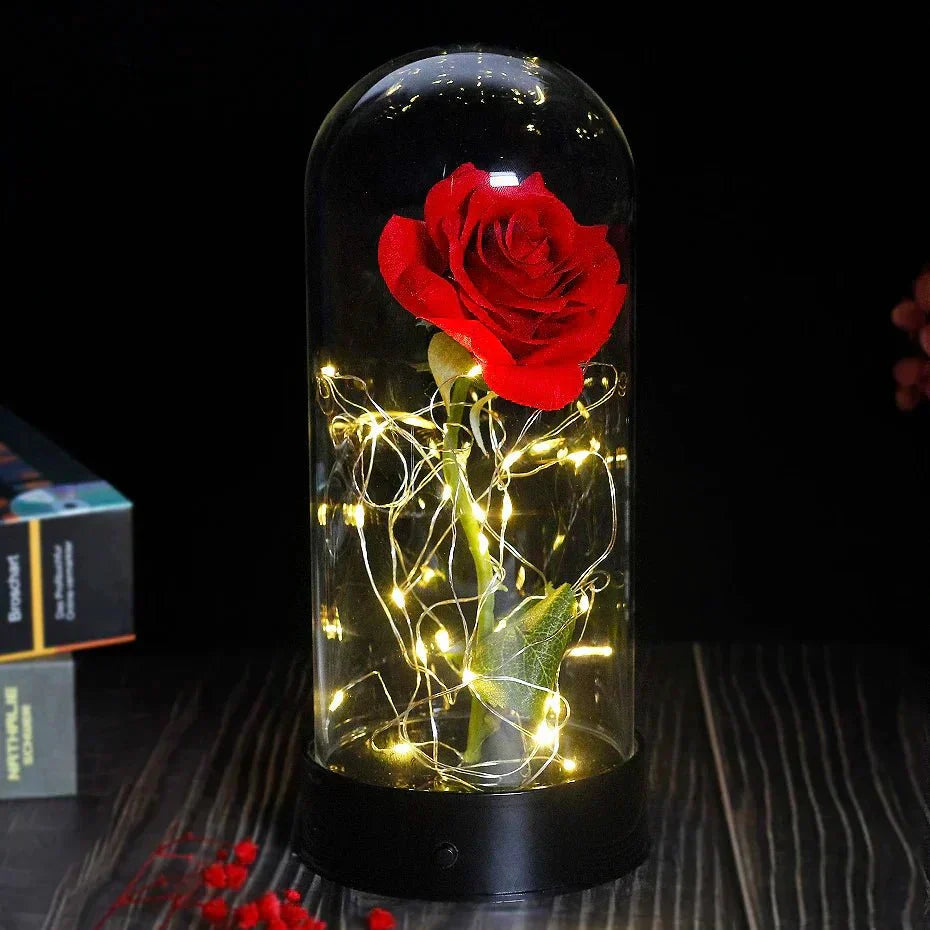Solène – Rose Préservée sous Cloche en Verre avec LED
