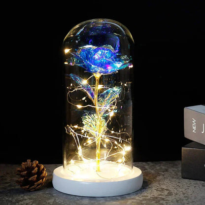 Solène – Rose Préservée sous Cloche en Verre avec LED