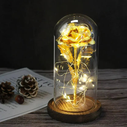 Solène – Rose Préservée sous Cloche en Verre avec LED