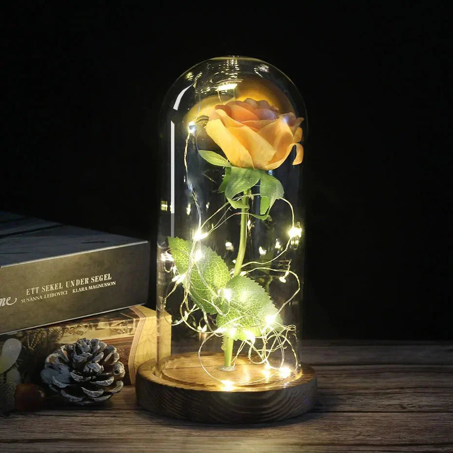 Solène – Rose Préservée sous Cloche en Verre avec LED