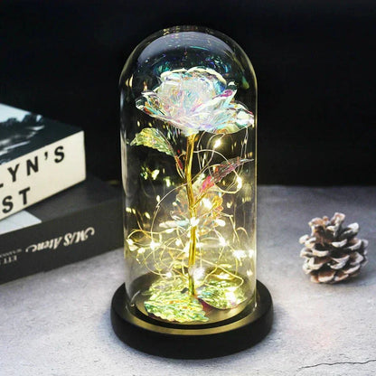 Solène – Rose Préservée sous Cloche en Verre avec LED