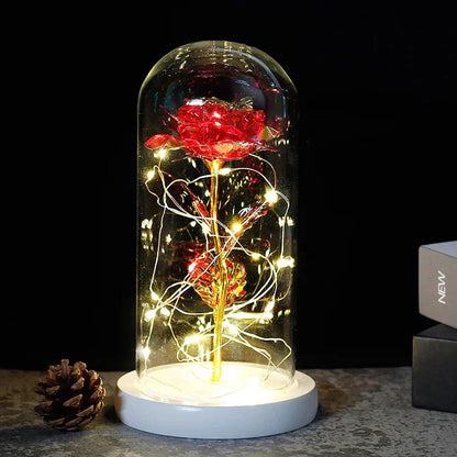 Solène – Rose Préservée sous Cloche en Verre avec LED