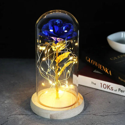 Solène – Rose Préservée sous Cloche en Verre avec LED