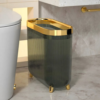 Poubelle de Salle de Bain Étroite avec Couvercle et Détails Dorés Format Compact entre WC et Meuble