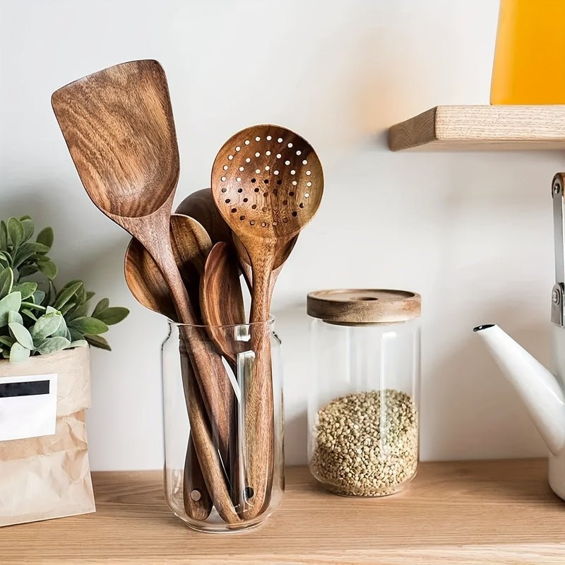 Terra – Set d’Ustensiles de Cuisine en Bois Naturel et Ergonomique (5 Pièces)