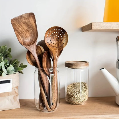 Terra – Set d’Ustensiles de Cuisine en Bois Naturel et Ergonomique (5 Pièces)