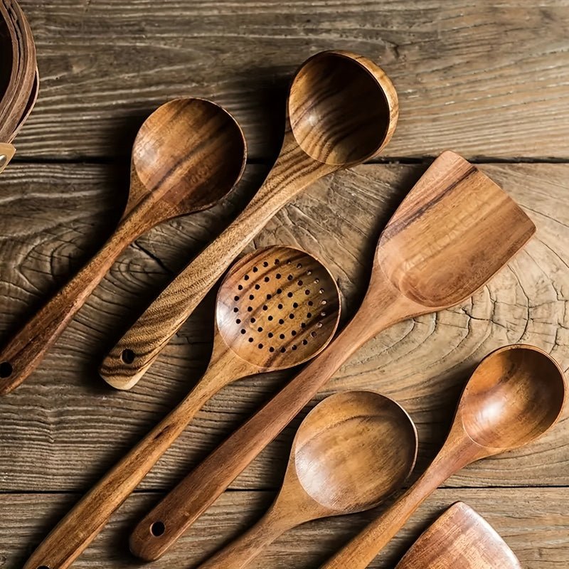 Terra – Set d’Ustensiles de Cuisine en Bois Naturel et Ergonomique (5 Pièces)