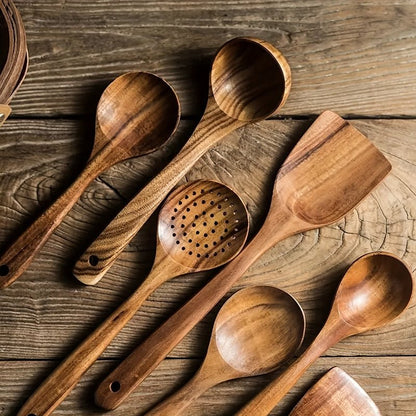 Terra – Set d’Ustensiles de Cuisine en Bois Naturel et Ergonomique (5 Pièces)