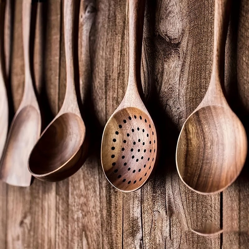 Terra – Set d’Ustensiles de Cuisine en Bois Naturel et Ergonomique (5 Pièces)