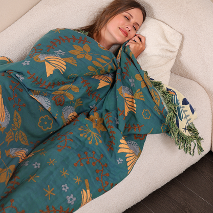 Terra – Reversible Cotton Throw with Scandinavian Bird Pattern