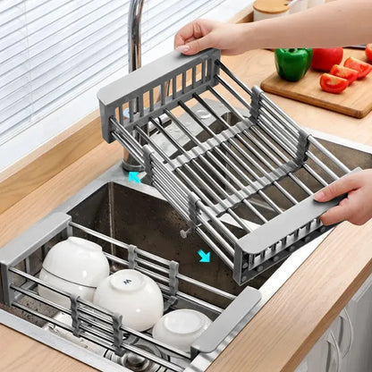 Panier Égouttoir Extensible pour Évier en Acier Inoxydable avec Panneaux Latéraux Réglables