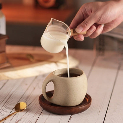 Ceramic Coffee Cup with Wooden Saucer and Stainless Steel Spoon