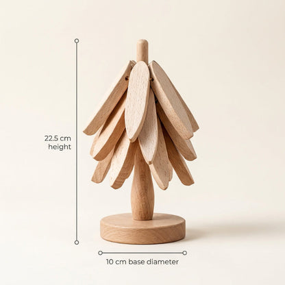 Set de Dessous de Verre en Bois Forme Feuilles Empilables sur Support Sculpté en Forme d'Arbre pour Décoration de Table