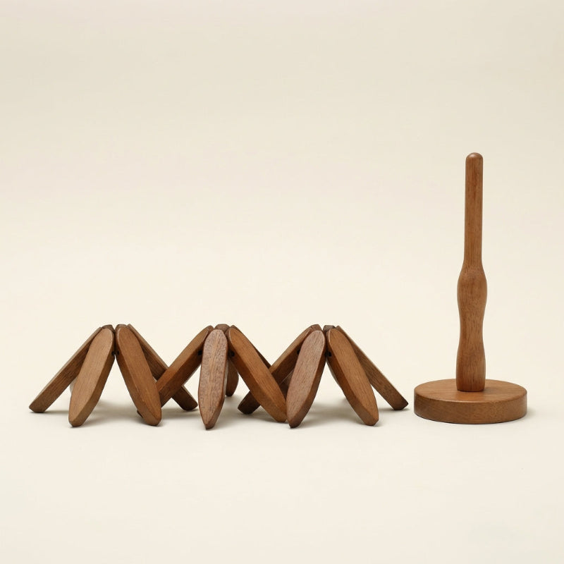 Set de Dessous de Verre en Bois Forme Feuilles Empilables sur Support Sculpté en Forme d'Arbre pour Décoration de Table