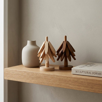 Set de Dessous de Verre en Bois Forme Feuilles Empilables sur Support Sculpté en Forme d'Arbre pour Décoration de Table