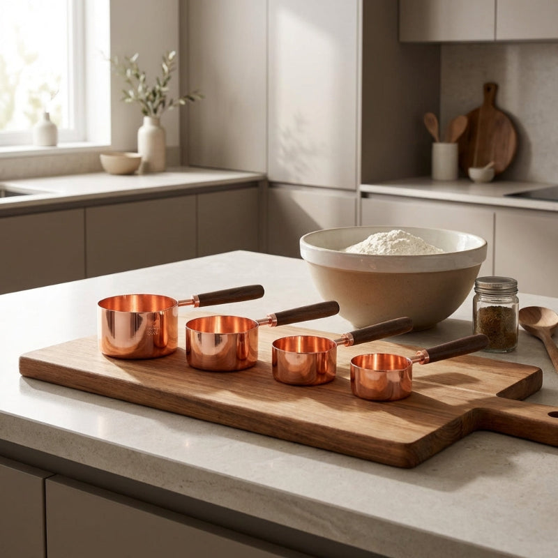 Set de 4 Cuillères Doseuses en Acier Inoxydable avec Manches en Bois Naturel pour Pâtisserie et Cuisine