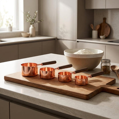 Set de 4 Cuillères Doseuses en Acier Inoxydable avec Manches en Bois Naturel pour Pâtisserie et Cuisine