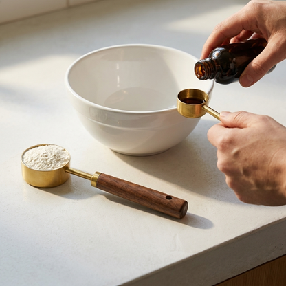 Set de 4 Cuillères Doseuses en Acier Inoxydable avec Manches en Bois Naturel pour Pâtisserie et Cuisine